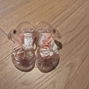 Glittery Pink Kids Sandals with Floral Design